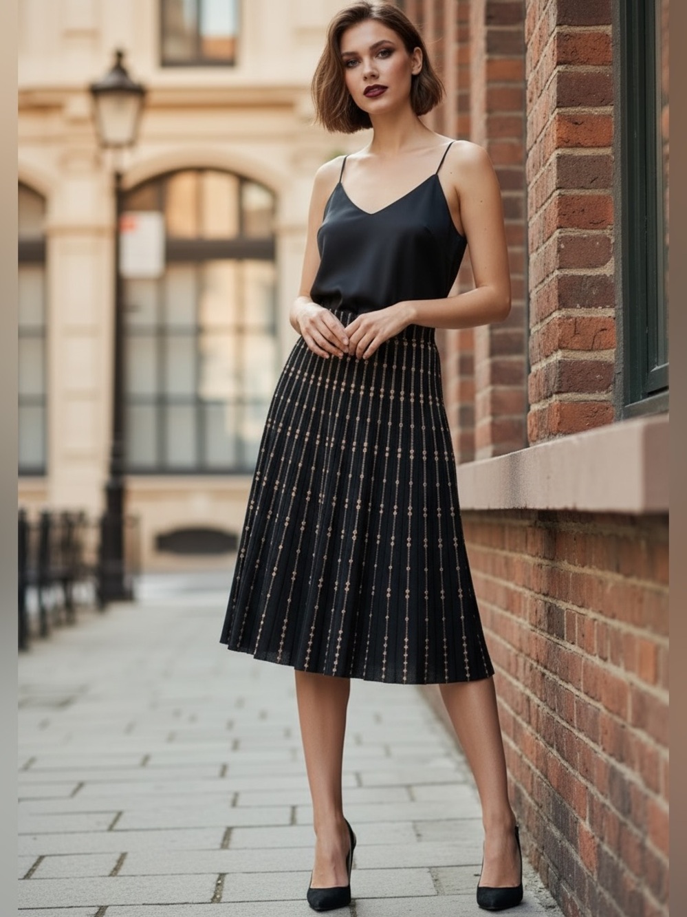 NWT Max Studio Dark Academia Midi Knit A-Line Pleated Skirt